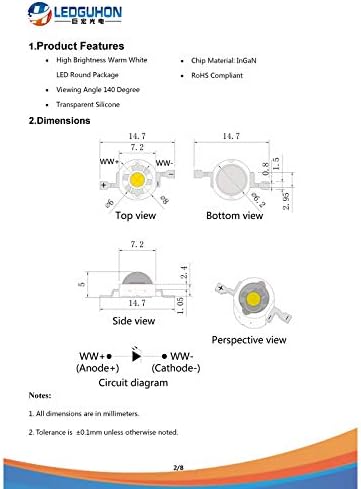10 БР. Детайли и компоненти за led лампи Електронен led 1 W 3000 До Топъл Бял 1 W Chip Bridgelux (топъл бял)