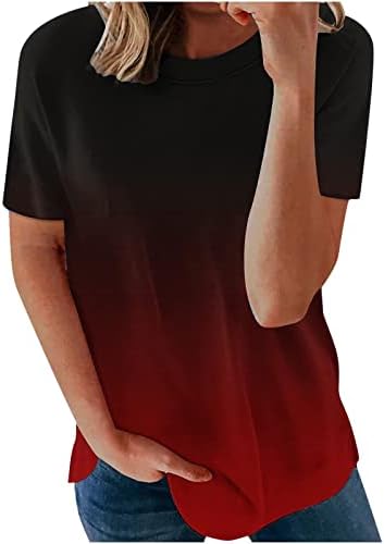 Дамски Потник за Лятото 2023, Тениска с къс ръкав и Принтом, Модерен, Цветен Блок, Ежедневни Блузи с Голям Размер,