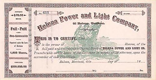Helena Power and Light Co от Хелены, MT - Склад за сертификат