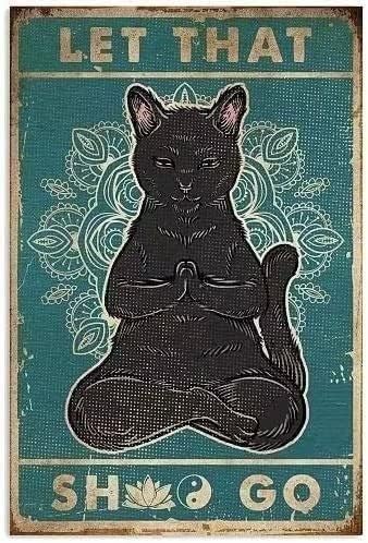 Кити Черна Котка Йога Метална Лидице Знак Черна Котка Йога Нека Това Шво Ще Се Проведе Забавно Ретро Постер