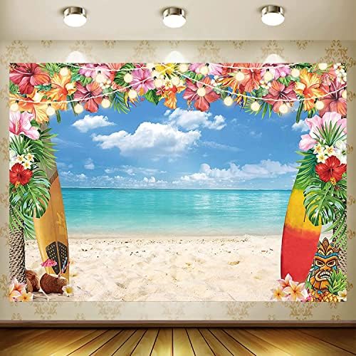 JASREE Винил Плат 7x5 фута Годишният Хавайски Плаж Фон за Снимки на Тропически Цветя Luau Aloha Фона на Синьо