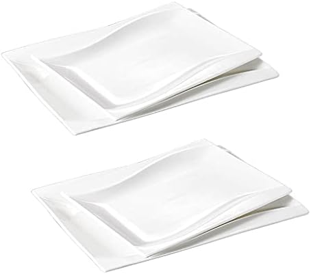 Набор от места за хранене чинии от бял порцелан GRETD Слонова Кост от 4 теми с Правоъгълни тарелками 11 инча