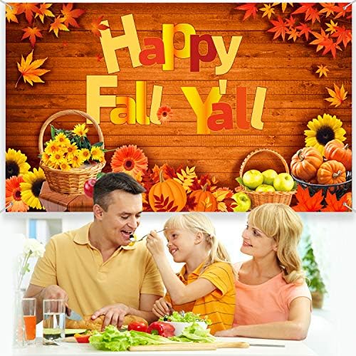Аксесоари за декорация на Есенните партита, Много Голям Текстилен Фон Happy Fall Yall за декорации за Деня на