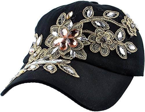 Elonmo Bling шапка, Дамски бейзболна шапка със Собствени Кружевными цветя, Украсени със Скъпоценни Камъни, Украсени