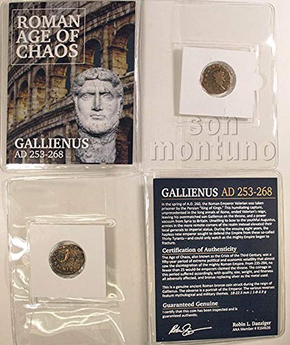 ГАЛЛИЕН - Древнеримская бронзова монета в папката със сертификат за автентичност 253-268 година от нашата ера