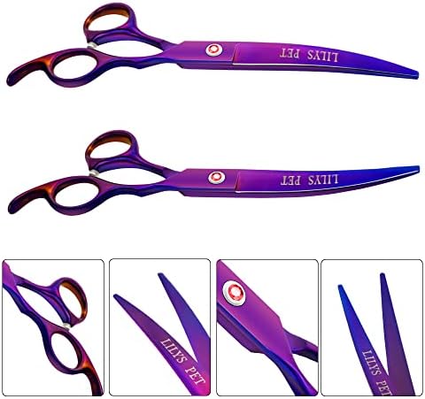 LILYS ПЕТ Професионални ножици за грижа за кучетата от титан с покритие, ножици за рязане, извити и филировочные ножица (7.0 инча, лилаво)...