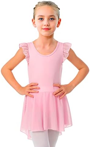 LUOUSE/ Елегантно Танцово Балетное Трика за Момичета, Малко Детско Однотонное Класическа Рокля-пакетче с ръкави-волани