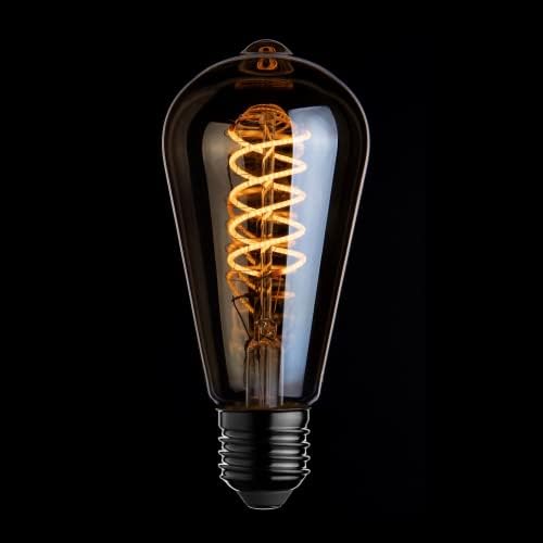 SIJUNSI 6 Бр. led лампи Edison, Led лампа с регулируема яркост ST21 (ST64), и Топло бяла 2200 К, Цокъл E26, 4 W (еквивалент на 40 Вата), 320 Lm, Кехлибар стъкло, Патентована технология гъвкави led