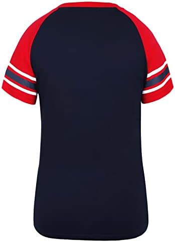 Дамски тениски-raglan Geneisteck за любителите на градския бейзбол с V-образно деколте - Тъмно син и Червен
