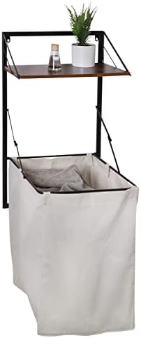Сгъваема Стенни кошница за дрехи Honey-Can-Do с Холщовым чанта за дрехи и Дървени рафта, Черно /Орех HMP-09778