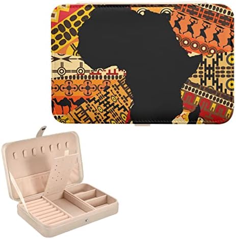 innewgogo Карта на Африка Малък Ковчег за Бижута, Изкуствена Кожа, Органайзер за Бижута, Пътна Витрина за Подаръци