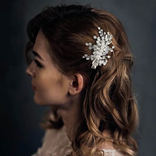 Сватбена шнола за косата на булката от кристал Casdre, сребърни аксесоари за коса с кристали, украса за коса, за жени или момичета (бяла)