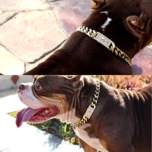 Нов Златен Нашийник-Верига за Кучета с катарама от Блестящо Цирконий, 19 мм, Здрав Нашийник-Верига от кубинските
