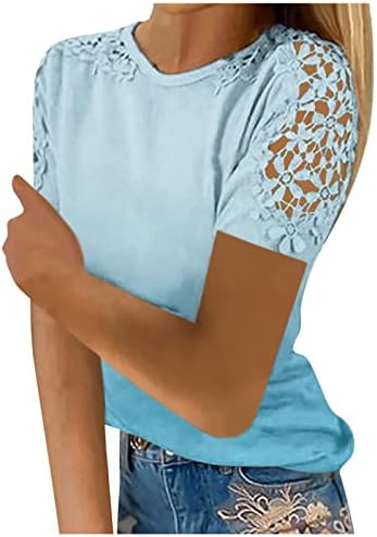 Тениски TREBIN за Жени, Дамски Дантелени Отворени Върхове, Есенни Ризи с Отворени Рамене, Блуза с кръгло Деколте