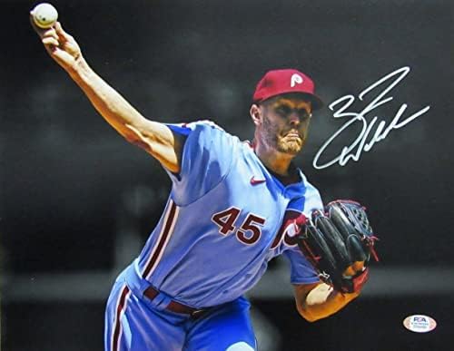 Снимка на Зак Уилър с автограф 11x14 Philadelphia Phillies PSA/ ДНК - Снимки на MLB с автограф