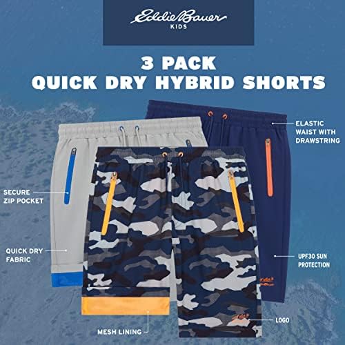 Шорти за активна почивка за момчетата на Еди Bauer - бързо съхнещи спортни шорти от 3 опаковки - Хибридни мрежести