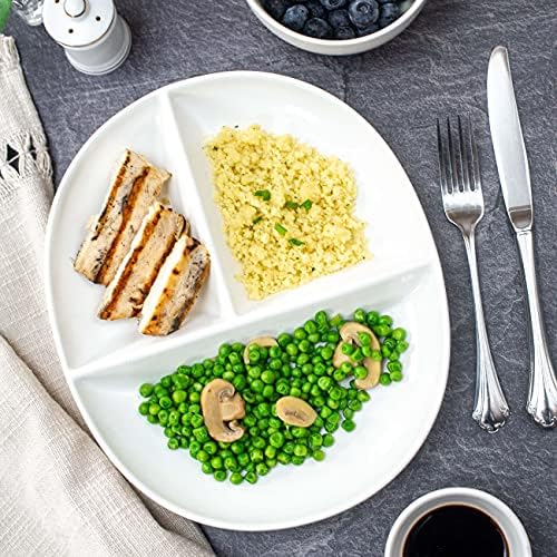 Чиния за контрол на порции Uba (4 опаковки), за здравословно хранене и Bariatric диети | Разделени Порцеланови кът чинии (4)
