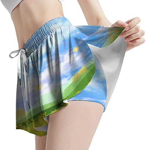 Струящиеся къси Панталони Шорти за Бягане За Жени С Еластична Талия Плисирани къси Панталони-Пеперуди Цветен