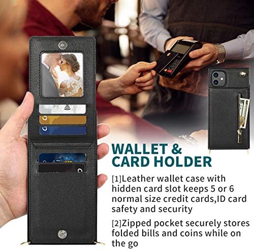 Калъф за iPhone 11, Кожен Калъф-портфейла през рамо с държач за карти, Поставка за крака, в Чантата си-Награда