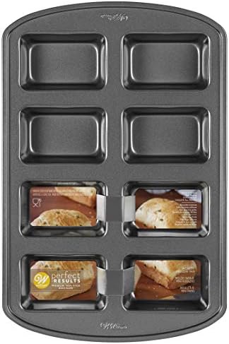Форма за мини-хляб Wilton Perfect Results с незалепващо покритие, 8 кухини, 15,2 ИНЧА х 9,5 см х 1,6 инча, Сив