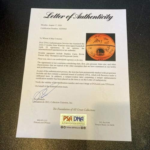 Отборът на Шампионите от НБА Голдън Стейт Уориърс -17 Подписа Баскетболен договор PSA DNA COA - Баскетболни