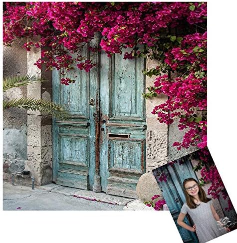 Kate 10x10ft Микрофибър Синя Дървена Врата Снимките Фонове Пролетна Сцена Природа Цветя, Фонове за Украса на