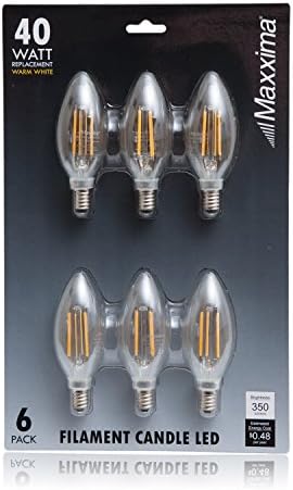 Led лампа Maxxima Candelabra с прозрачна нишка с нажежаема жичка, 40 W, Еквивалент на Топло Бяла 2700K 350 Лумена,