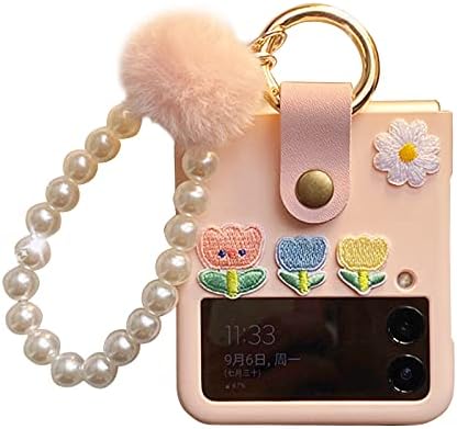 Калъф Galaxy Z Flip 3, Сладко Розово Z калъф Flip 3 с каишка-Пръстен за жени, устойчив на удари Нескользящий