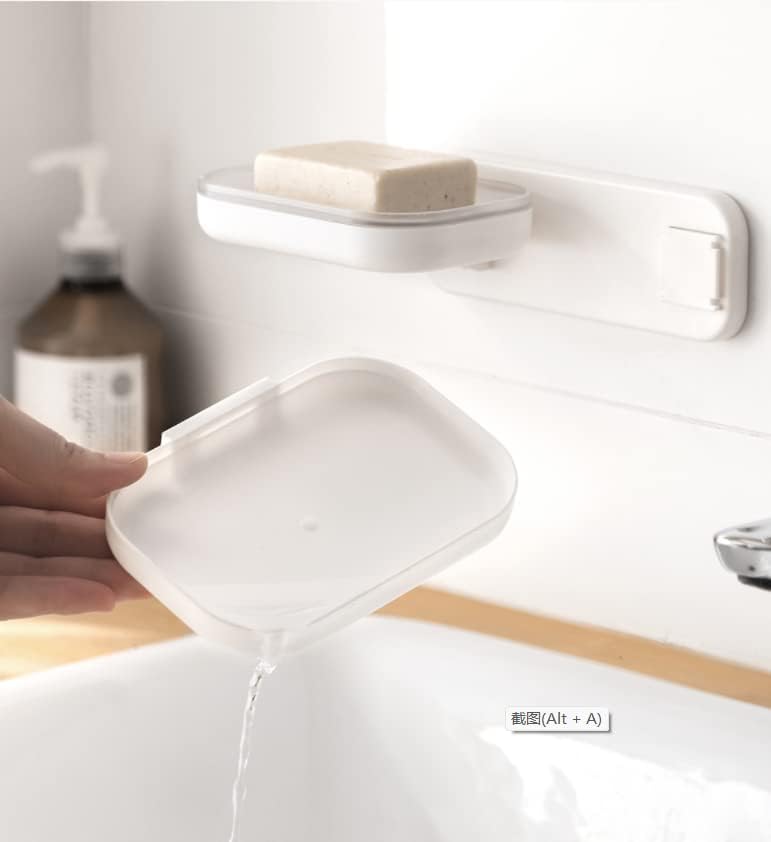 Двуслойни Държач за сапун Fullplus, монтиран на стената Лигав Здрав Държач за гъба за душ, Баня, тоалетна, баня и Кухненски мивки, Без пробиване, Подвижна