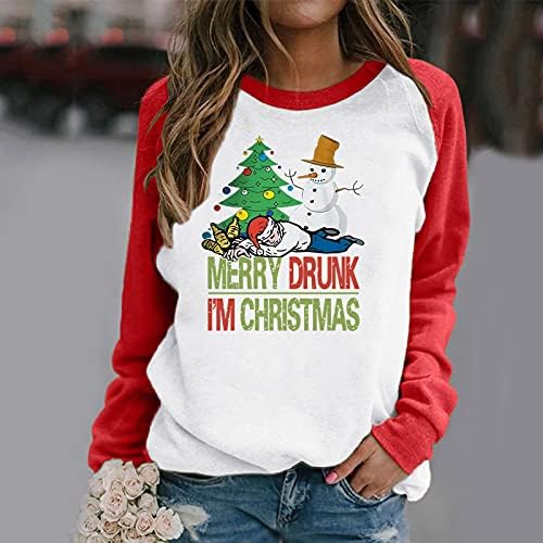 Жена Коледен Пуловер Hoody С Цветен Блок, коледното Дърво, Дядо Коледа, Блузи с Дълъг Ръкав и Шарките, Блуза