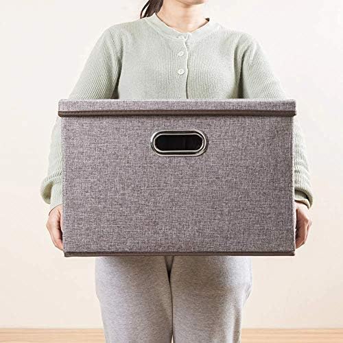 Сгъваема Кутия за съхранение с капак и дръжки, Кошница-Органайзер за дрехи, играчки, книги и т.н. (Сиво, 20 X 16X 12)