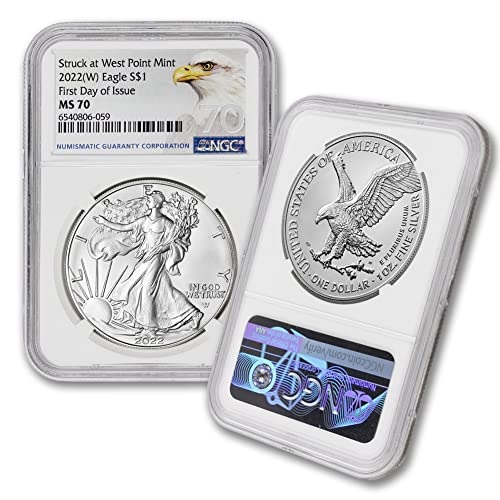 2022 (W) Американски сребърна монета MS-70 с орел с тегло 1 тройунция (Първия ден на издаване - със званието