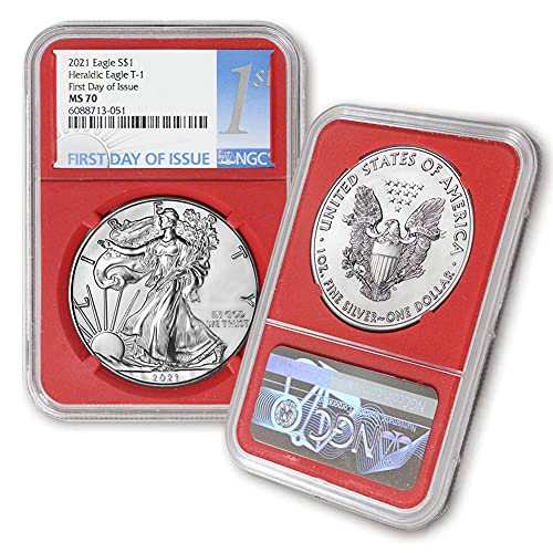 Монета с американски сребърен орел MS-70 тегло 1 унция 2021 г. (Хералдически орел T-1 - Първият ден на издаване