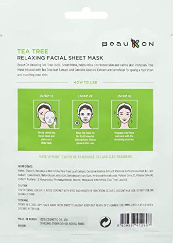 Маска за лице BeauKON Tea Tree Relaxing Sheet Mask с центеллой Азиатски, Корейски маска за лице за всеки ден,