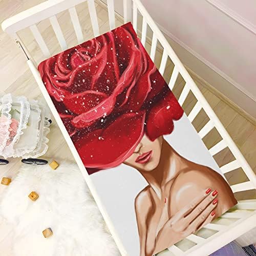 ALAZA Червена Роза Цвете на Жена Дизайн Кърпи за Яслите Вграден Кош Чаршаф за Момчета И Момиченца, Мини Размер