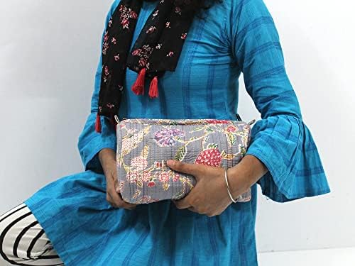Комплект от 3 теми, Косметичка от индийски памук, с Цветен Принтом, Пътна чанта, Косметичка, Стеганая Чанта