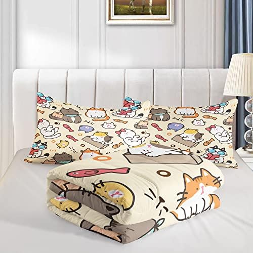QOOMO Kawaii Одеало за котки Queen, Комплект Одеяла с животни Kawaii за деца, юноши и момичета, Комплект спално