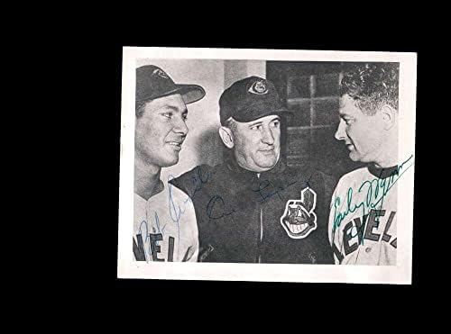Боб Авила Ал Лопес Еърли Уин JSA Подписа Винтажное Снимка на Индианците 4x5 50-те години на Оригинално Снимки на MLB С автограф
